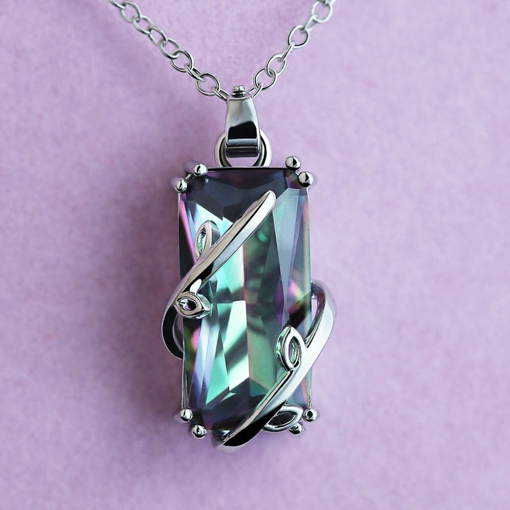 💝 Rectangle Cubic Zircon Leaf Vines Twining Delicate Colorful NecklaceEVGG1008